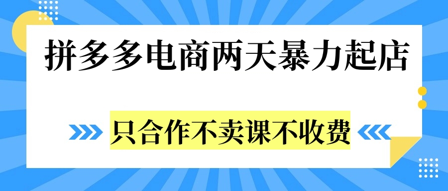 拼多多两天暴力起店，只合作不卖课不收费-一起发