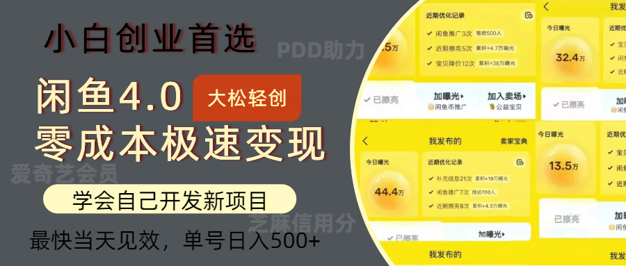 闲鱼0成本极速变现项目，多种变现方式，单号日入500+最新玩法-一起发