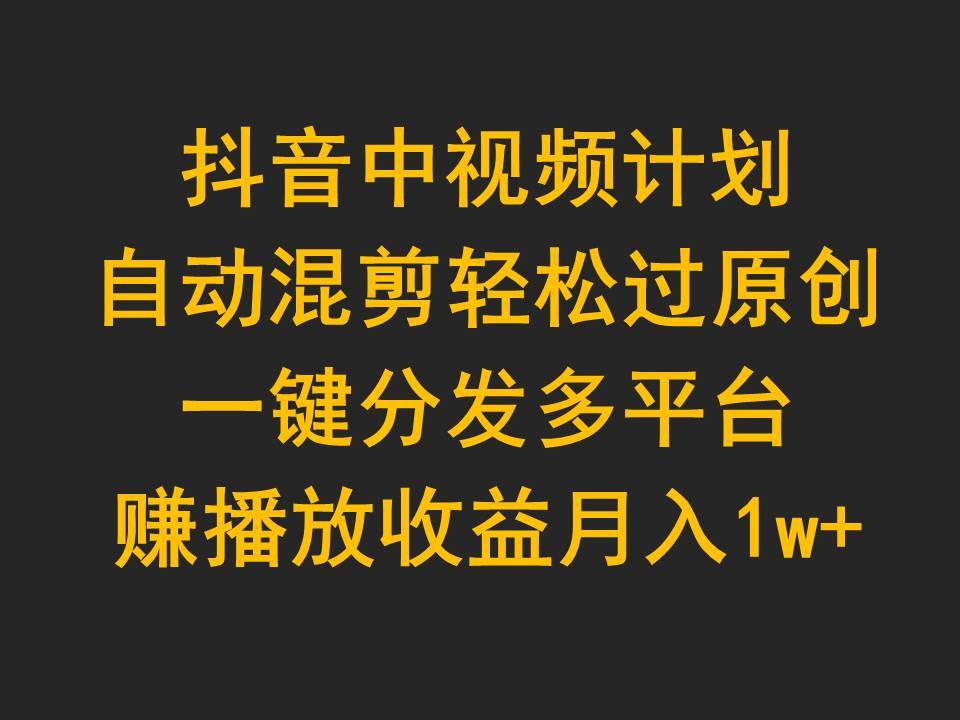 抖音中视频计划,自动混剪轻松过原创,一键分发多平台赚播放收益,月入1w+-一起发