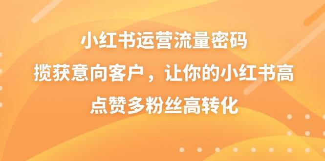 小红书运营流量密码，揽获意向客户，让你的小红书高点赞多粉丝高转化-一起发