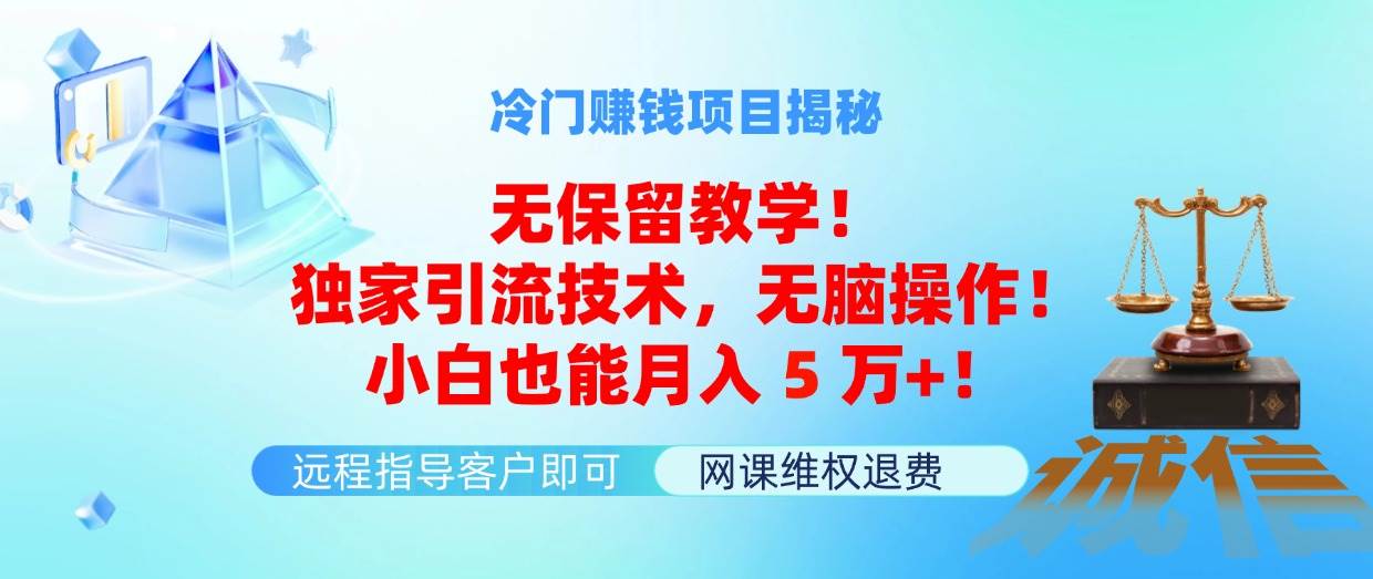 冷门赚钱项目无保留教学！独家引流技术，无脑操作！小白也能月入5万+！-一起发