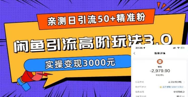实测日引50+精准粉，闲鱼引流高阶玩法3.0，实操变现3000元-一起发