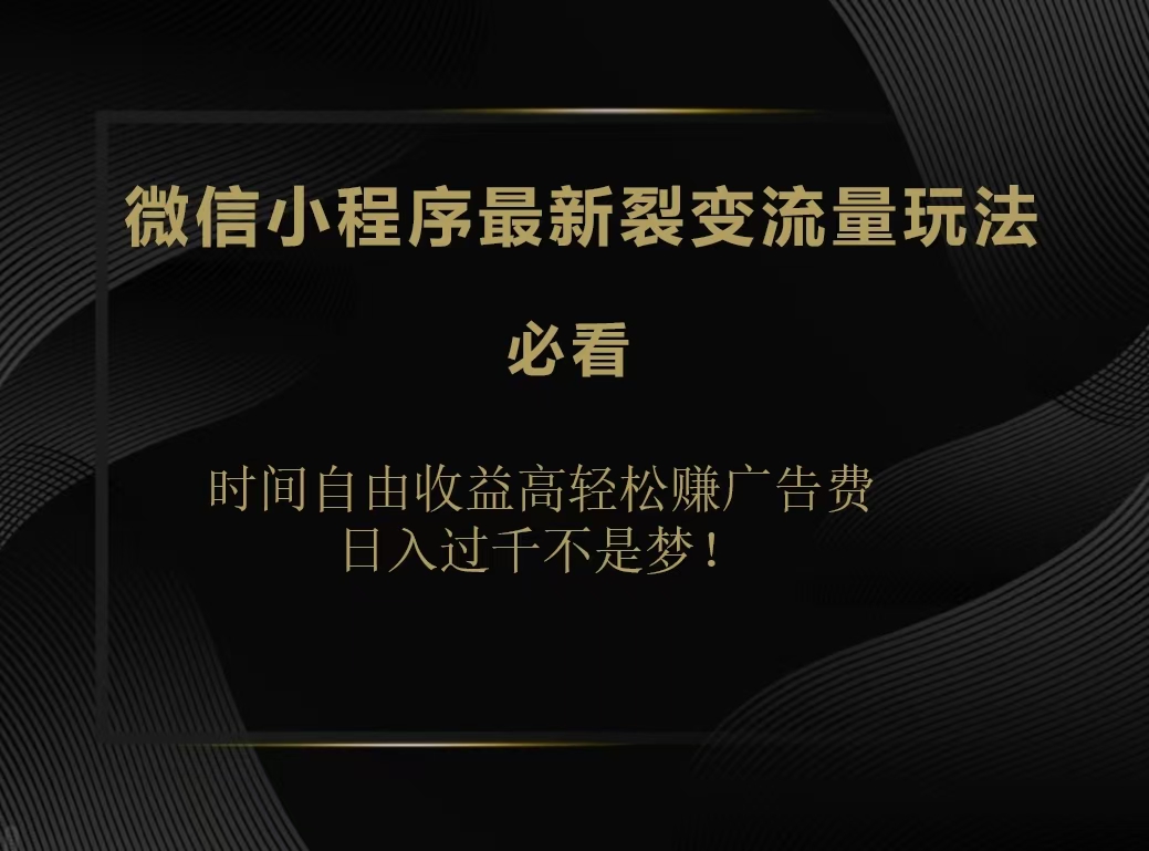 微信小程序最新裂变流量玩法,时间自由收益高轻松赚广告费,日入200-500+-一起发