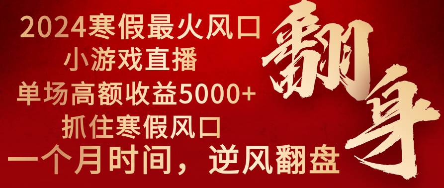 2024年最火寒假风口项目 小游戏直播 单场收益5000+抓住风口 一个月直接提车-一起发