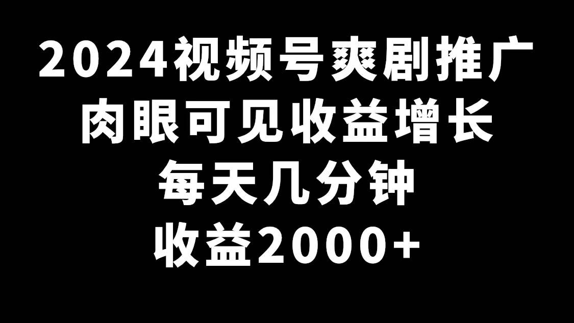 2024视频号爽剧推广，肉眼可见的收益增长，每天几分钟收益2000+-一起发