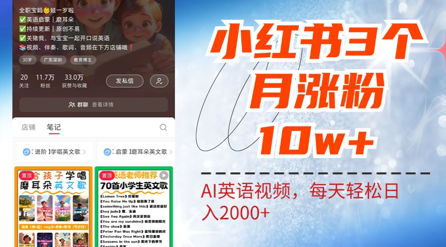 小红书三个月涨粉10W!AI英语视频0成本制作,每天轻松日入2000+-一起发