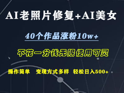 AI老照片修复+AI美女玩发  40个作品涨粉10w+  不花一分钱使用可灵  操作简单  变现方式多样话   轻松日去500+-一起发