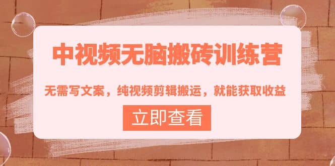 中视频无脑搬砖训练营：无需写文案，纯视频剪辑搬运，就能获取收益-一起发