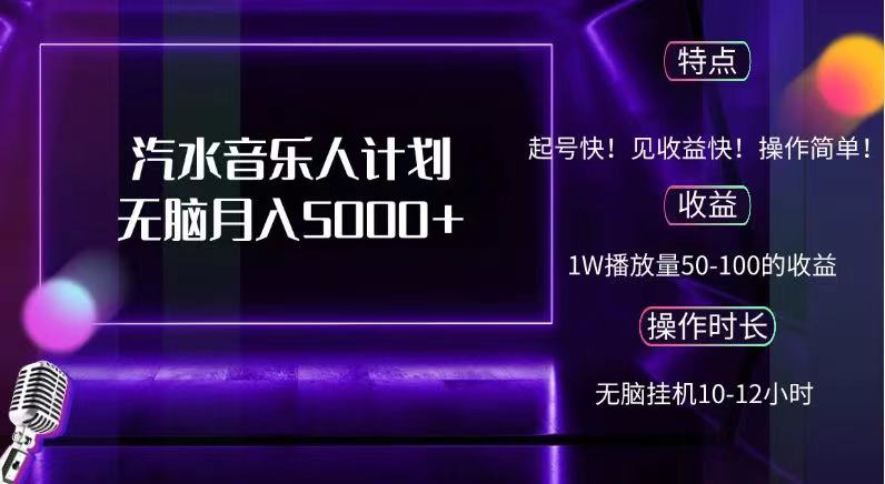 抖音汽水音乐人，计划无脑月入5000+-一起发