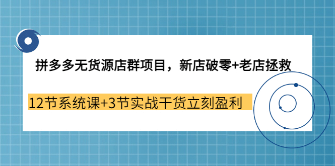 拼多多无货源店群项目，新店破零+老店拯救 12节系统课+3节实战干货立刻盈利-一起发