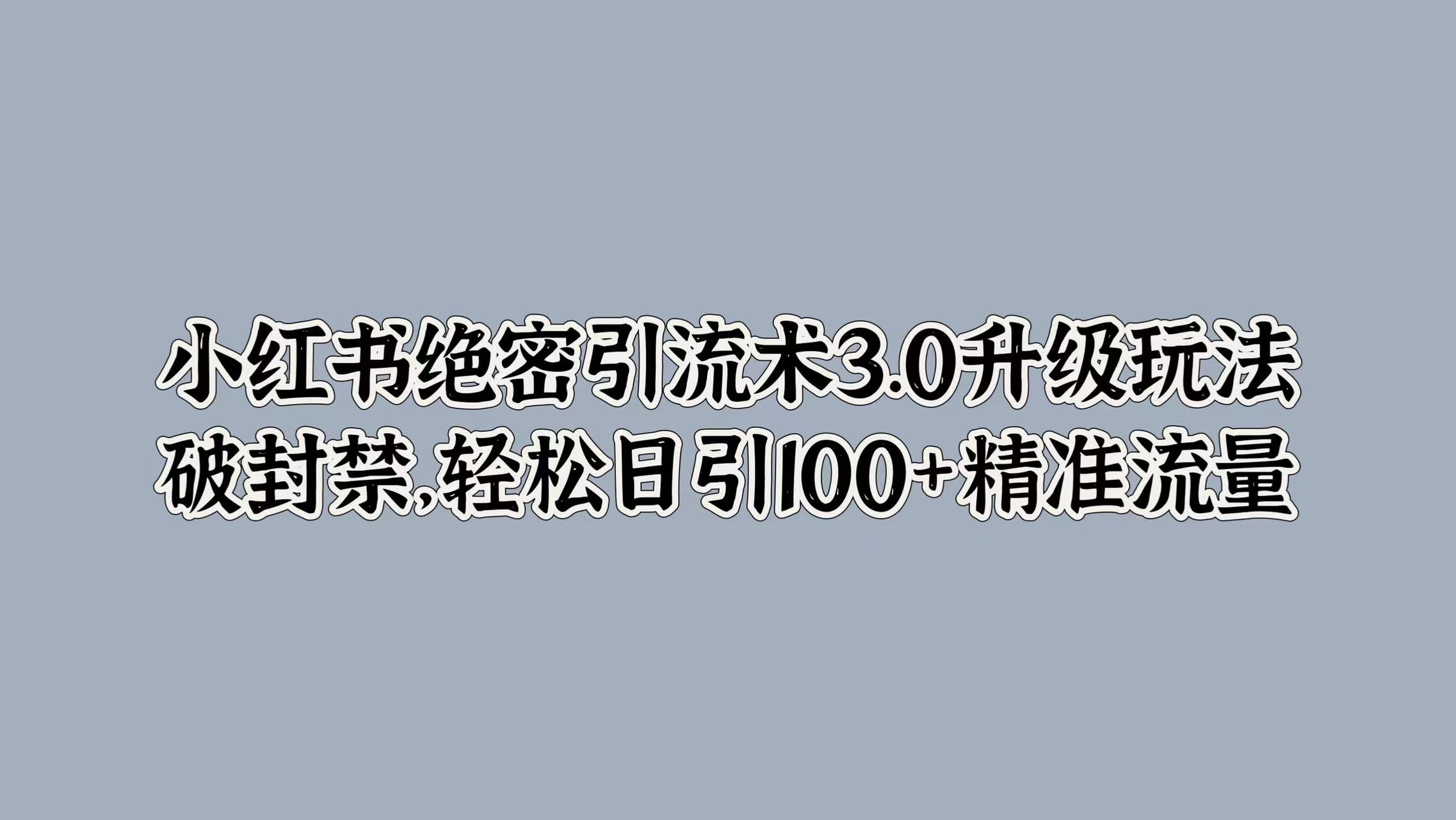 小红书绝密引流术3.0升级玩法，破封禁，轻松日引100+精准流量-一起发