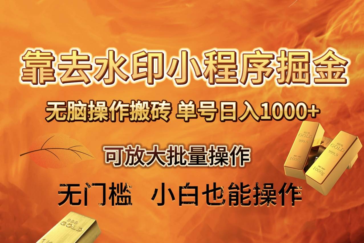 去水印小程序+拼多多 无脑搬砖 ，单号日入1000+ 保姆级教程 可放大批量操作-一起发