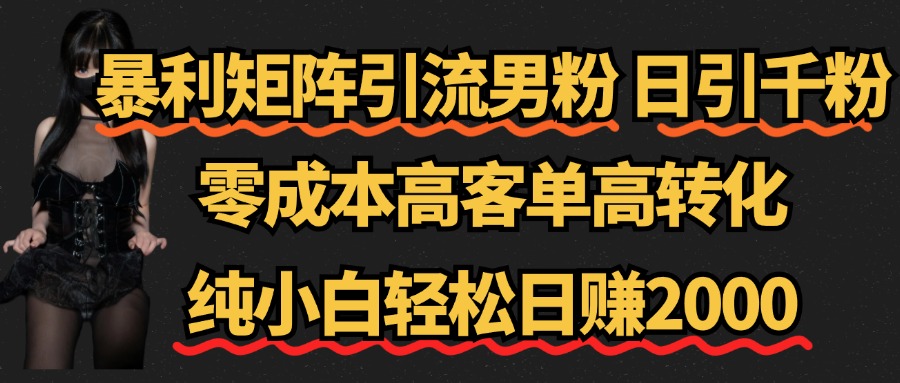 暴利矩阵引流男粉(日引千粉),零成本高客单高转化,纯小白轻松日赚2000+-一起发