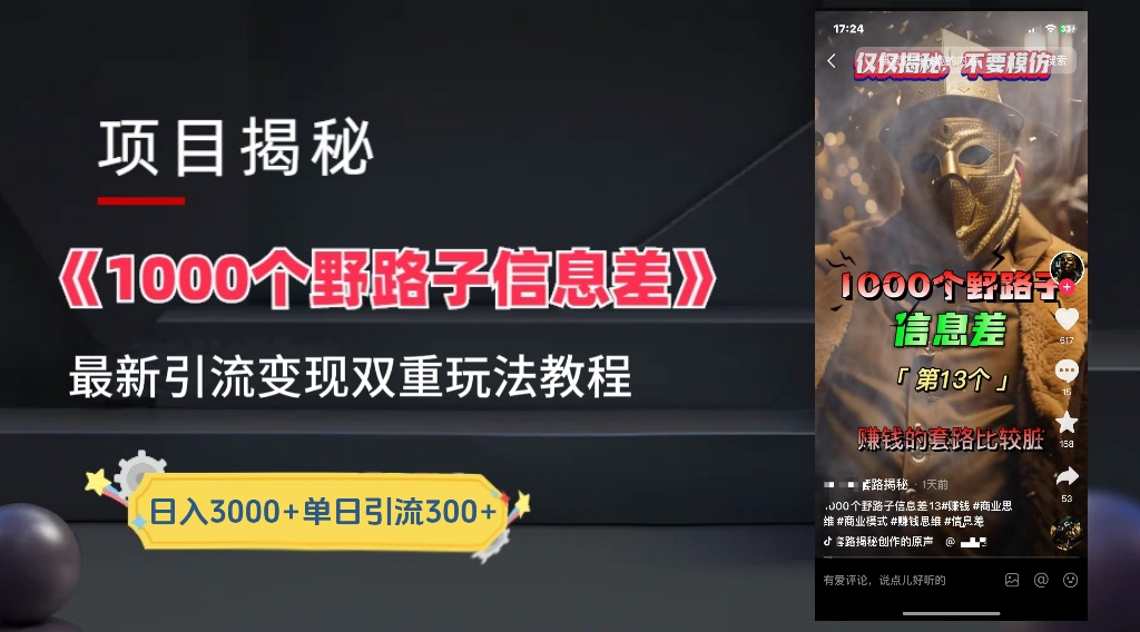 最新一千个野路子信息差玩法教程如何变现+引流的玩法具体拆解!!!-一起发