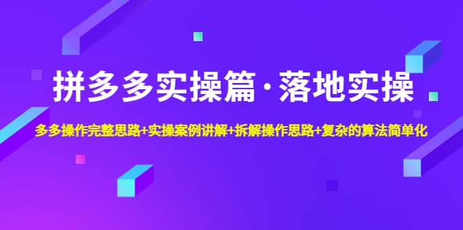 拼多多实操篇·落地实操 完整思路+实操案例+拆解操作思路+复杂的算法简单化-一起发