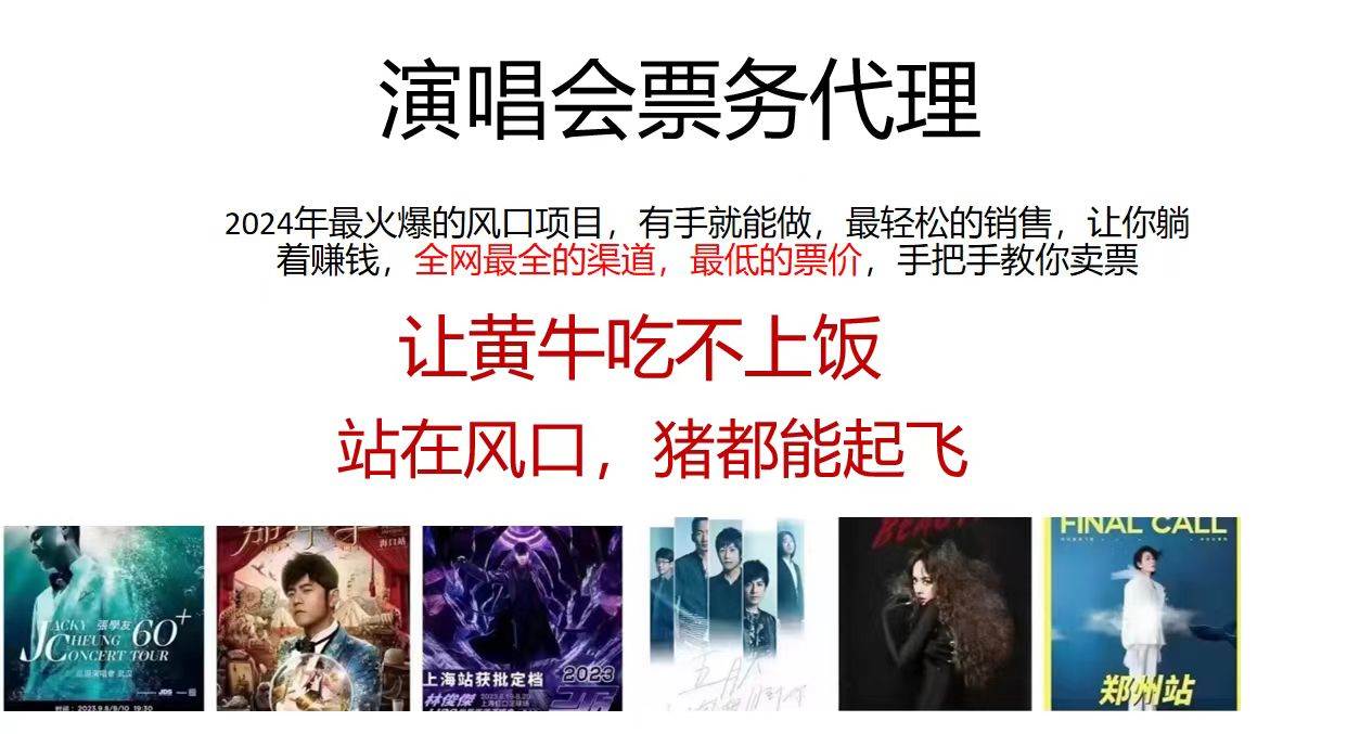 演唱会票务代理，2024年最火爆风口项目，全网最低的票价，小白一分钟上...-一起发