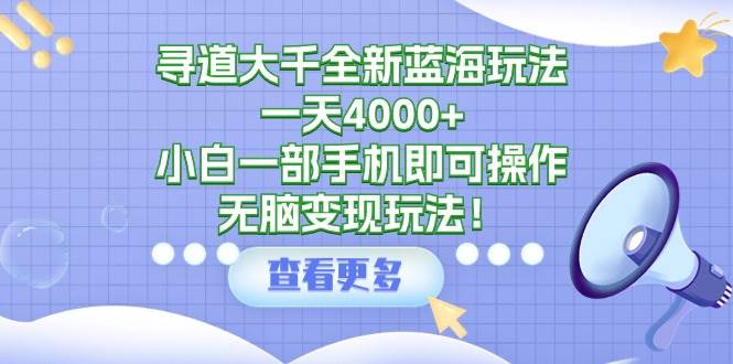 寻道大千全新蓝海玩法,一天4000+,小白一部手机即可操作,无脑变现玩法!-一起发