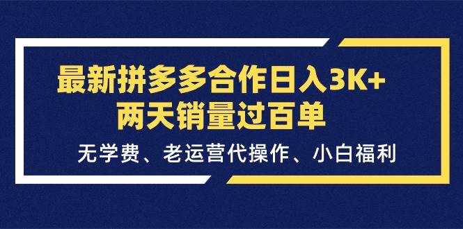 最新拼多多合作日入3K+两天销量过百单,无学费、老运营代操作、小白福利-一起发