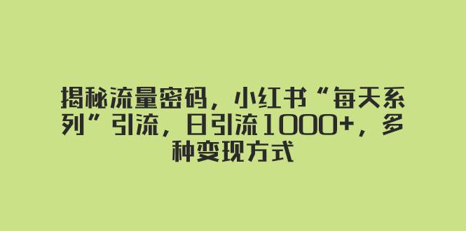 揭秘流量密码，小红书“每天系列”引流，日引流1000+，多种变现方式-一起发