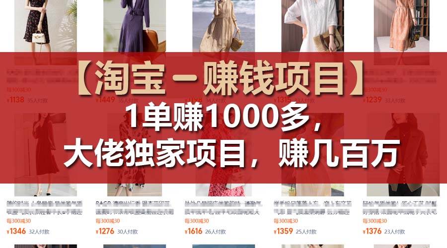 【淘宝赚钱项目】1单可赚1000多，大佬独家项目，年赚几百万-一起发