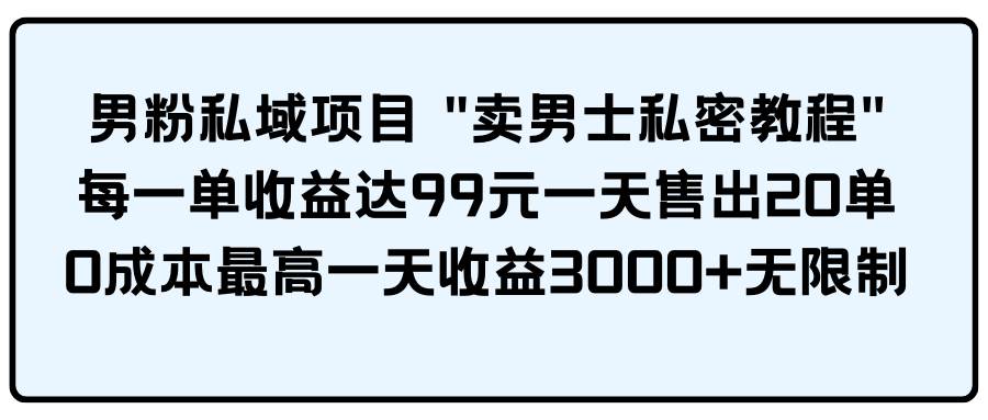 男粉私域项目 卖男士私密教程 每一单收益达99元一天售出20单-一起发