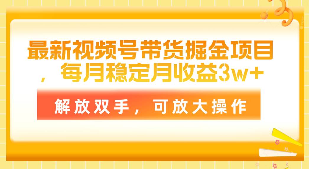 最新视频号带货掘金项目，每月稳定月收益3w+，解放双手，可放大操作-一起发