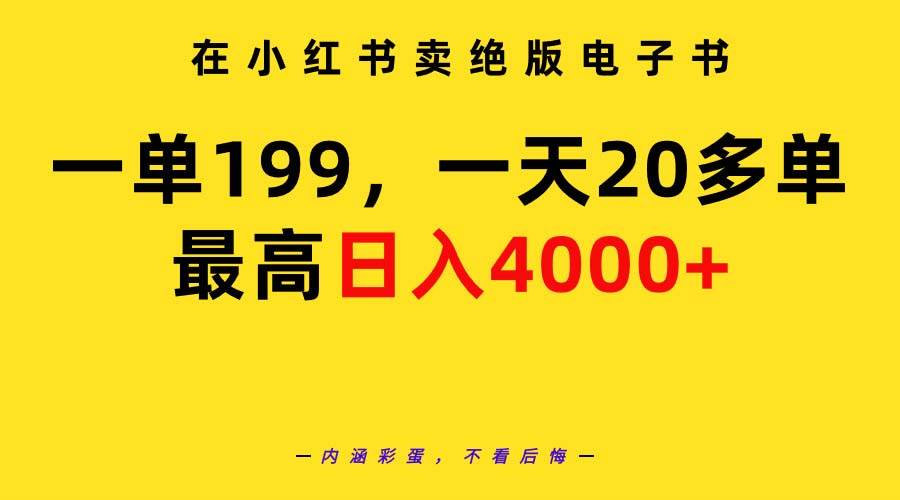 在小红书卖绝版电子书,一单199 一天最多搞20多单,最高日入4000+教程+资料-一起发