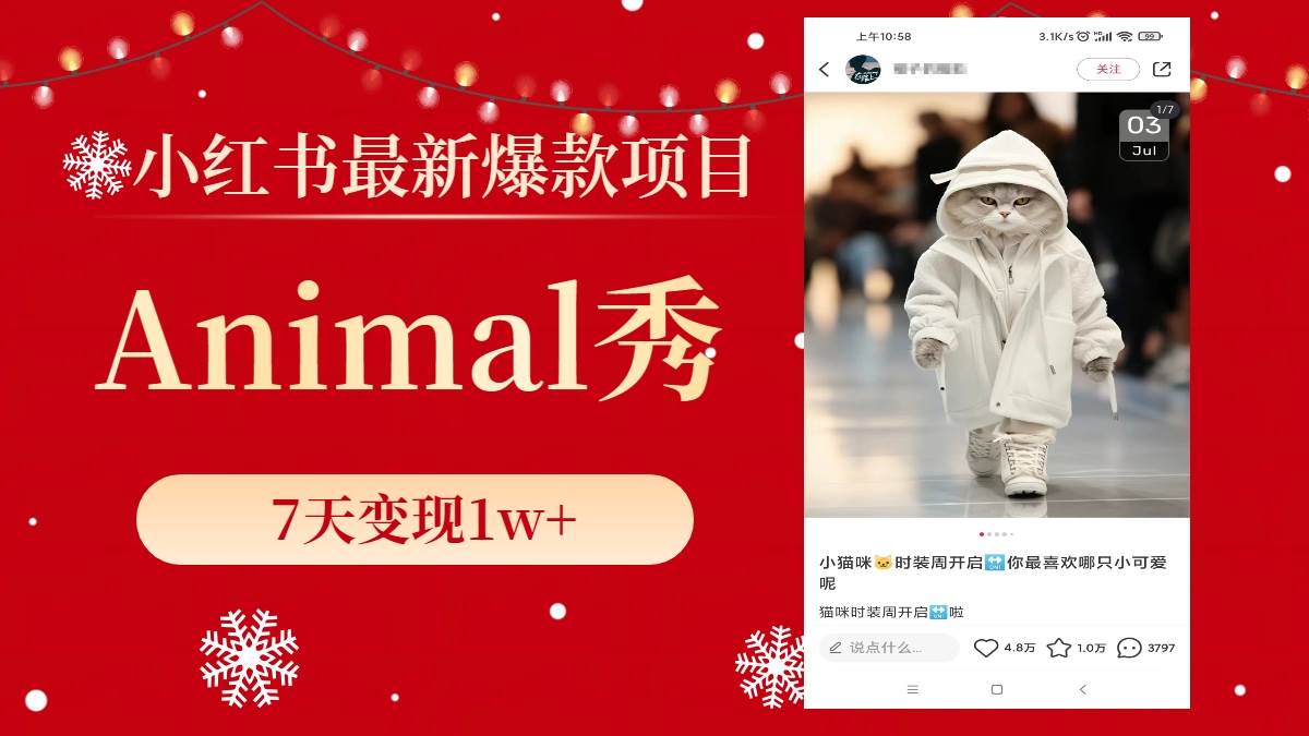 小红书最新爆款项目，Animal秀，7天变现1w+-一起发