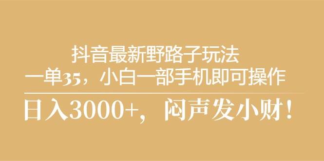 抖音最新野路子玩法，一单35，小白一部手机即可操作，，日入3000+，闷…-一起发