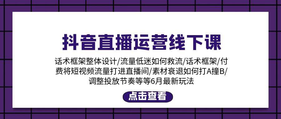 抖音直播运营线下课：话术框架/付费流量直播间/素材A撞B/等6月新玩法-一起发