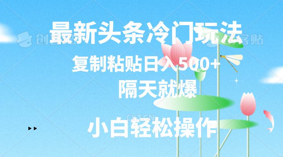 最新头条冷门玩法，隔天就爆，复制粘贴日入500+-一起发