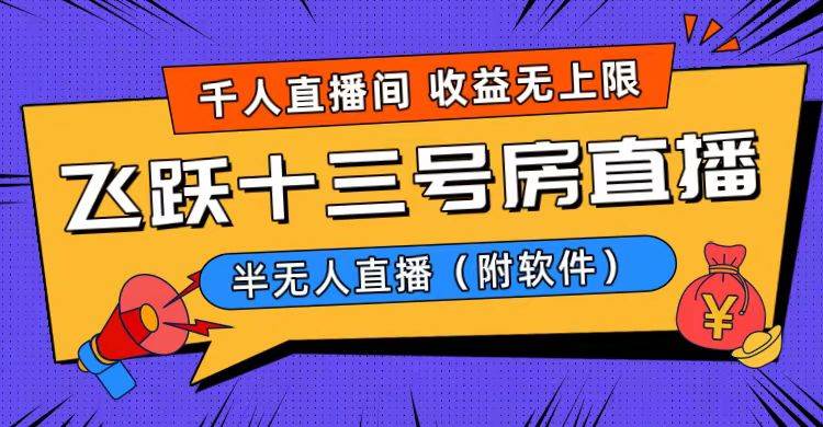 爆火飞跃十三号房半无人直播，一场直播上千人，日入过万！（附软件）-一起发