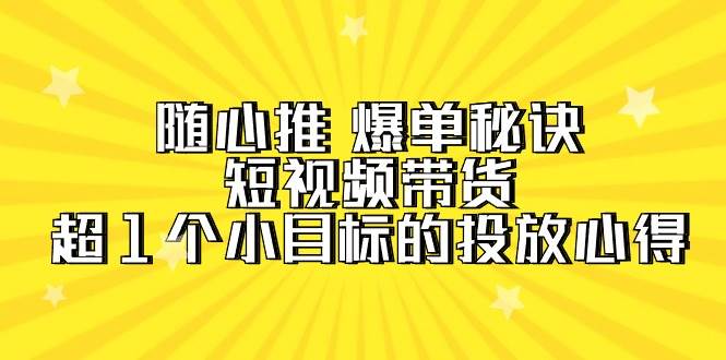 随心推 爆单秘诀,短视频带货-超1个小目标的投放心得(7节视频课)-一起发