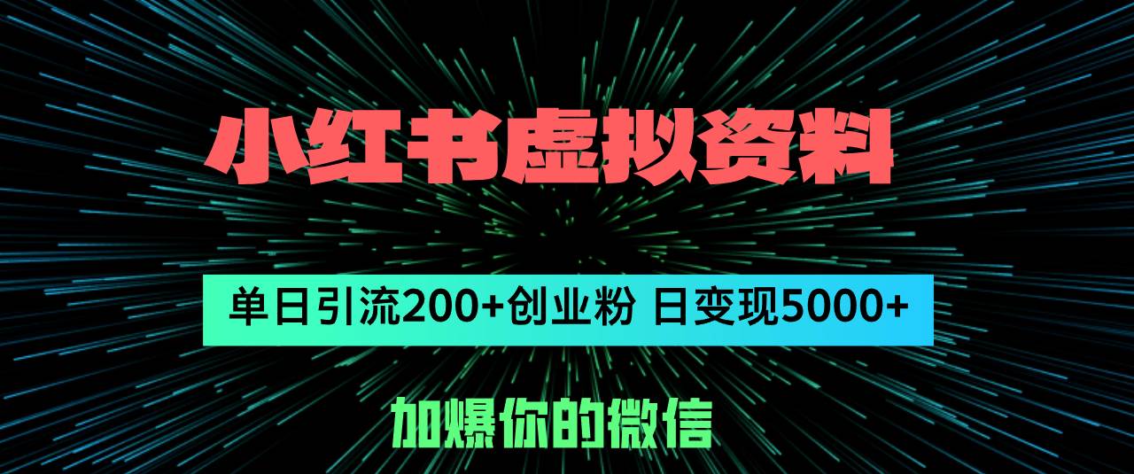 小红书虚拟资料日引流200+创业粉，单日变现5000+-一起发