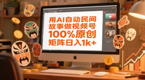 用AI自动民间故事做视频号，100%原创，矩阵日入1k+-一起发