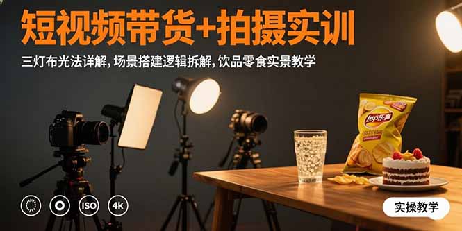 （15540期）短视频带货+拍摄实训：三灯布光法详解,场景搭建逻辑拆解,饮品零食实景教学-一起发