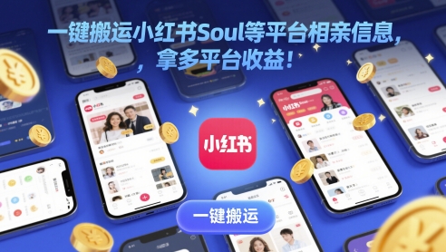 一键搬运小红书Soul等平台相亲信息,拿多平台收益!-一起发