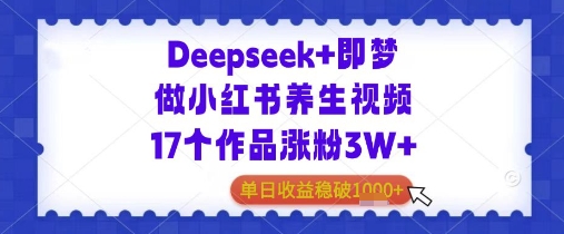 Deepseek+即梦做小红书养生视频17个作品涨粉3W+单日收益几张-一起发