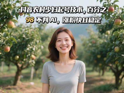 抖音农村少妇起号技术，百分之98不判AI，涨粉快且稳定-一起发