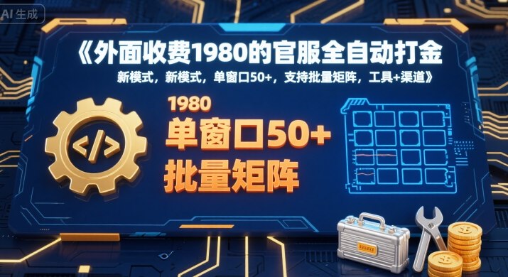 外面收费1980的官服全自动打金,新模式,单窗口50+,支持批量矩阵,工具+渠道【揭秘】-一起发