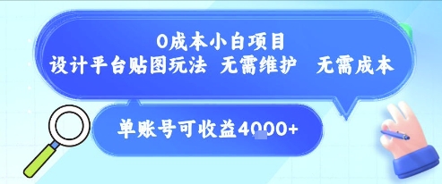 0成本小白项目,设计平台贴图玩法,无需维护,无需成本,单账号单月可产生收益4k+-一起发