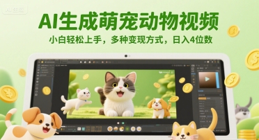 AI生成萌宠动物视频,小白轻松上手,多种变现方式,日入4位数-一起发