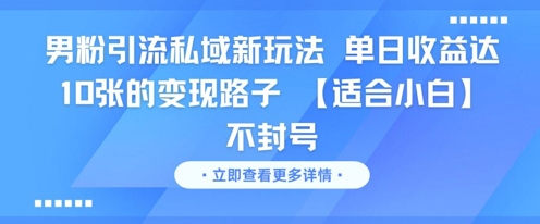 男粉引流私域新玩法，单日收益达10张的变现路子 【适合小白】不封号-一起发