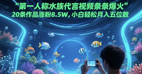 第一人称水族代言视频条条爆火，20条作品涨粉8.5W，小白轻松月入五位数-一起发