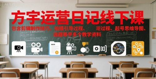 方宇运营日记线下课,包含剪辑制作技巧、拍摄引导过程、起号思维导图、选题等多个教学资料-一起发