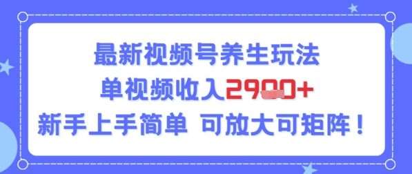 视频号养生玩法,单视频收入2.9k,新手上手简单-一起发