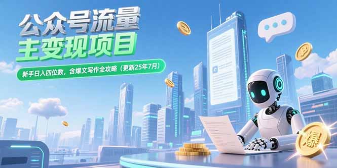 （15340期）公众号流量主变现项目，新手日入四位数，含爆文写作全攻略(更新25年7月)-一起发
