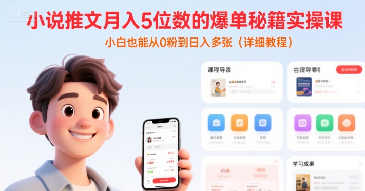 小说推文月入5位数的爆单秘籍实操课，，小白也能从0粉到日入多张(详细教程)-一起发