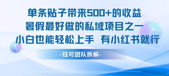 单条贴子带来5张的收益，暑假最好做的私域项目之一，小白也能轻松上手，有小红书就行-一起发