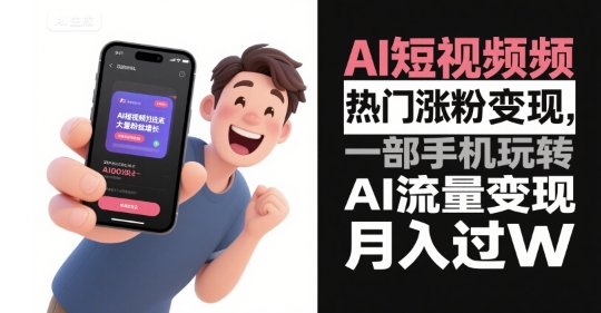 AI短视频热门涨粉变现,一部手机玩转AI流量变现,月入过W-一起发